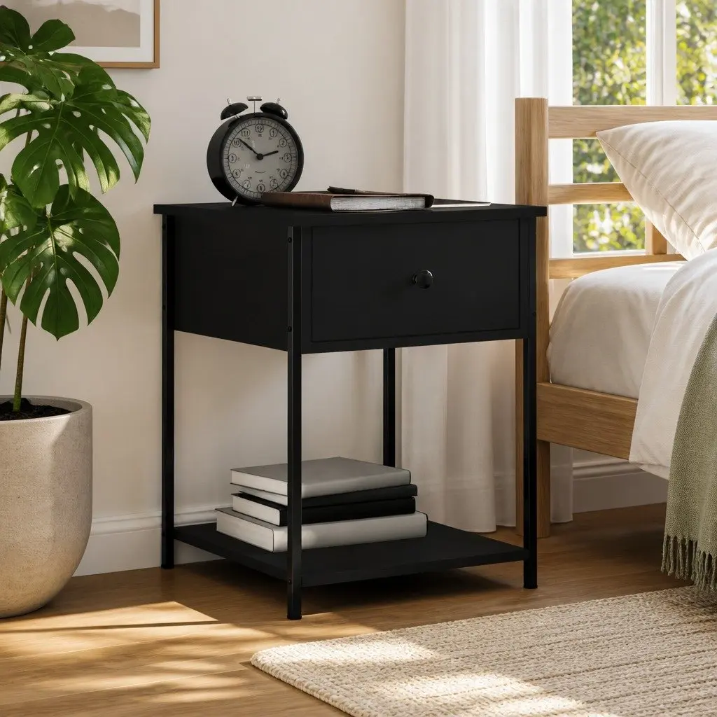 Black Nightstand with Ample Storage