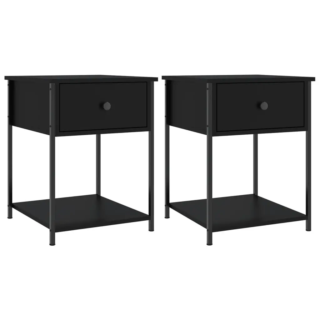 Bedside Table Storage Cabinet 44x45x58cm Black Engineered Wood Metal Frame