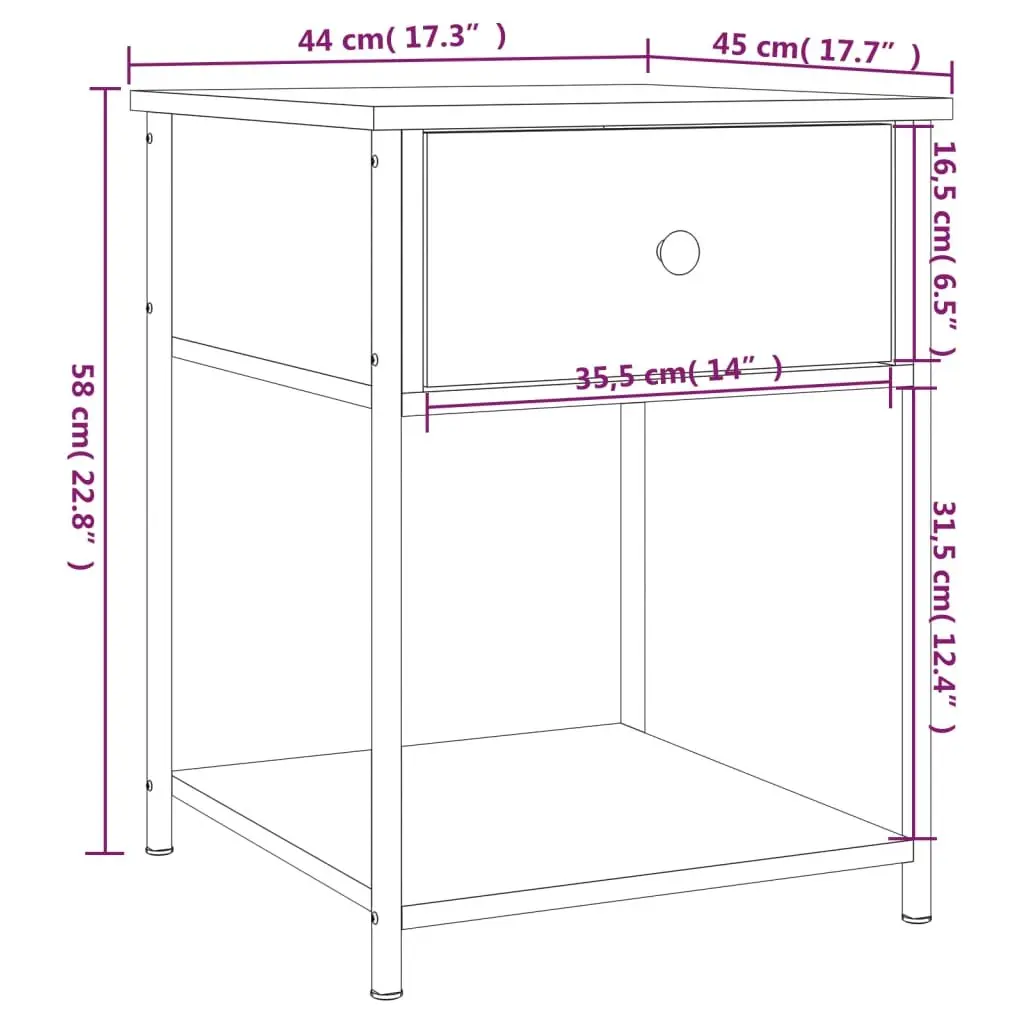 Bedside Table Storage Cabinet 44x45x58cm Black Engineered Wood Metal Frame