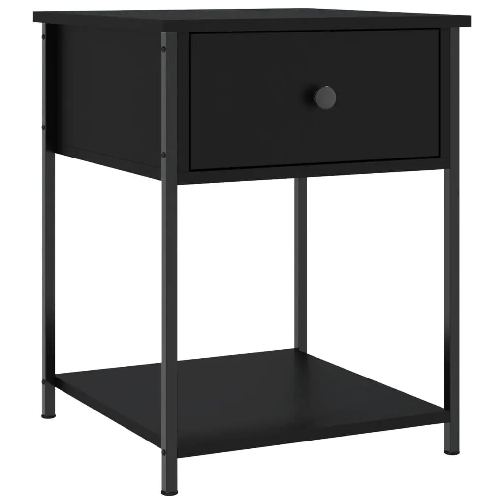 Bedside Table Storage Cabinet 44x45x58cm Black Engineered Wood Metal Frame