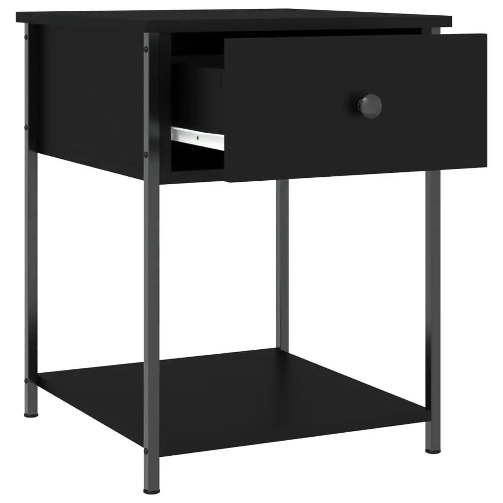 Bedside Table Storage Cabinet 44x45x58cm Black Engineered Wood Metal Frame