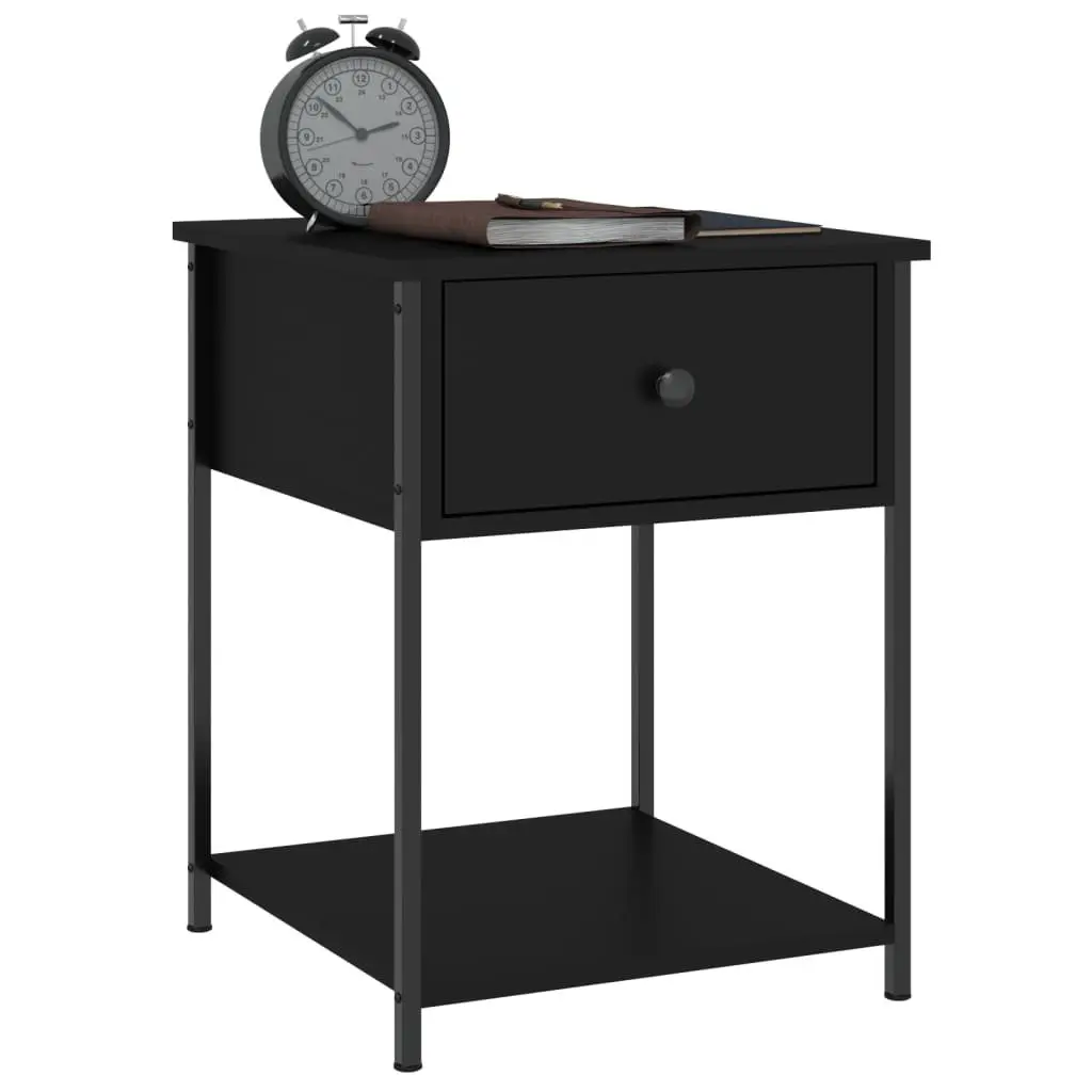 Bedside Table Storage Cabinet 44x45x58cm Black Engineered Wood Metal Frame