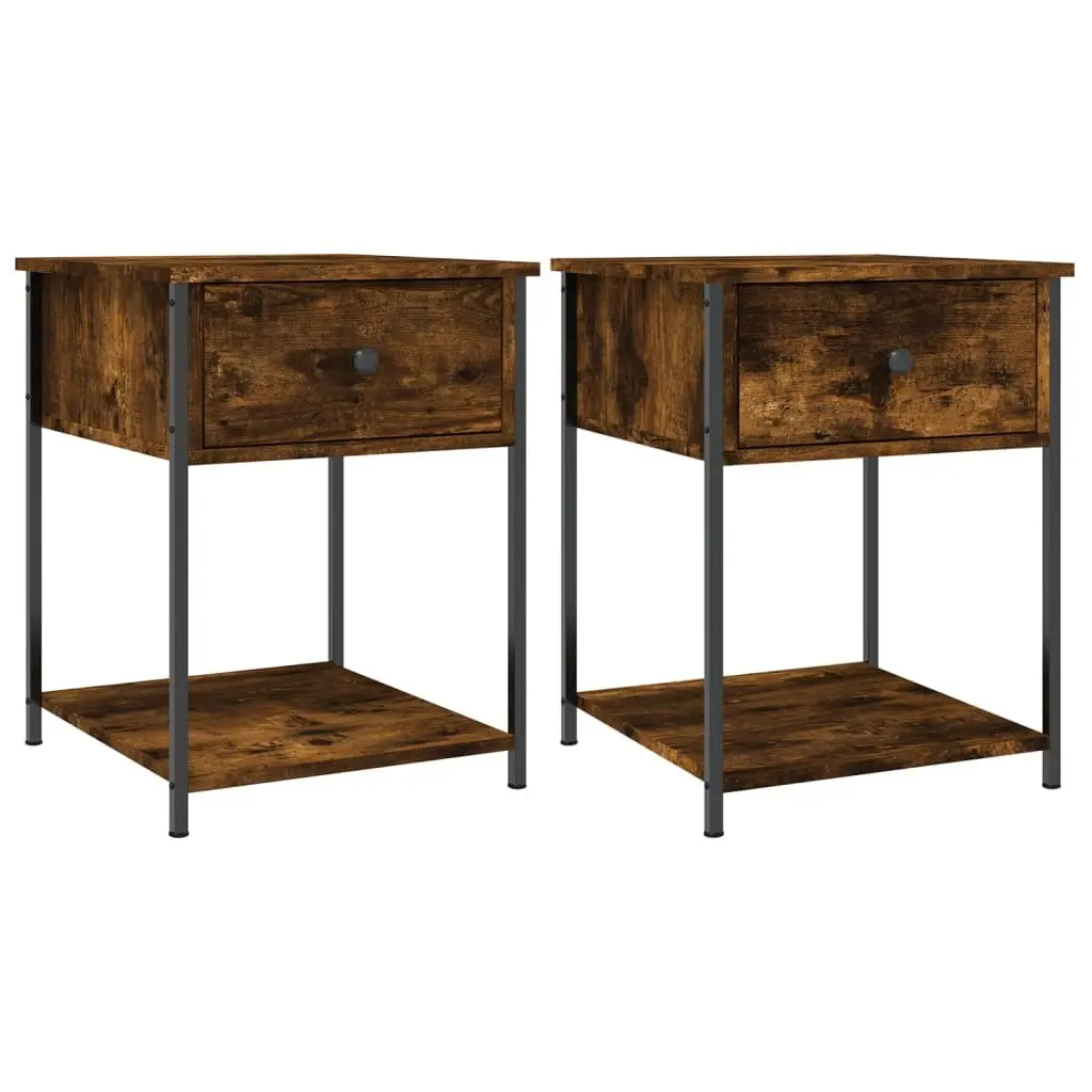 Bedside Table 2 pcs Brown Engineered Wood Storage Side Cabinet