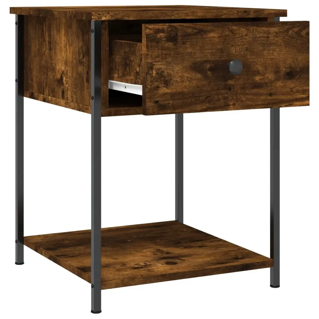Bedside Table 2 pcs Brown Engineered Wood Storage Side Cabinet