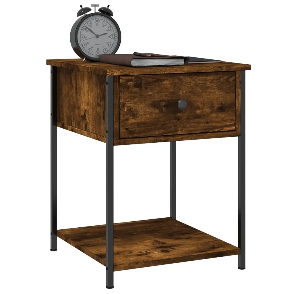 Bedside Table 2 pcs Brown Engineered Wood Storage Side Cabinet