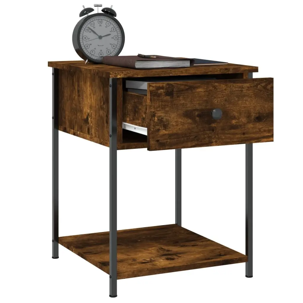 Bedside Table 2 pcs Brown Engineered Wood Storage Side Cabinet