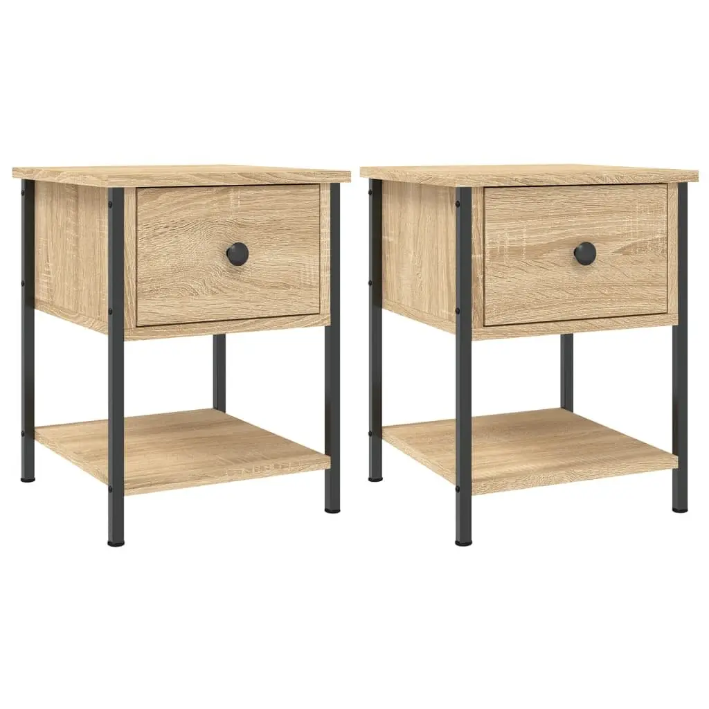 Bedside Tables 2 pcs Brown Side Cabinet Nightstand Storage Engineered Wood