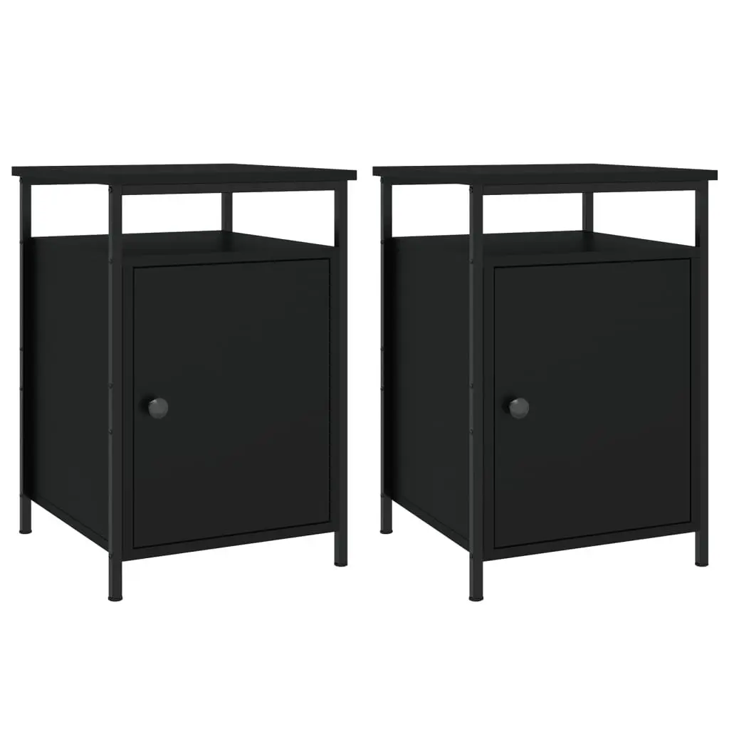 Bedside Cabinets Black Storage Compact Organiser 2 Piece