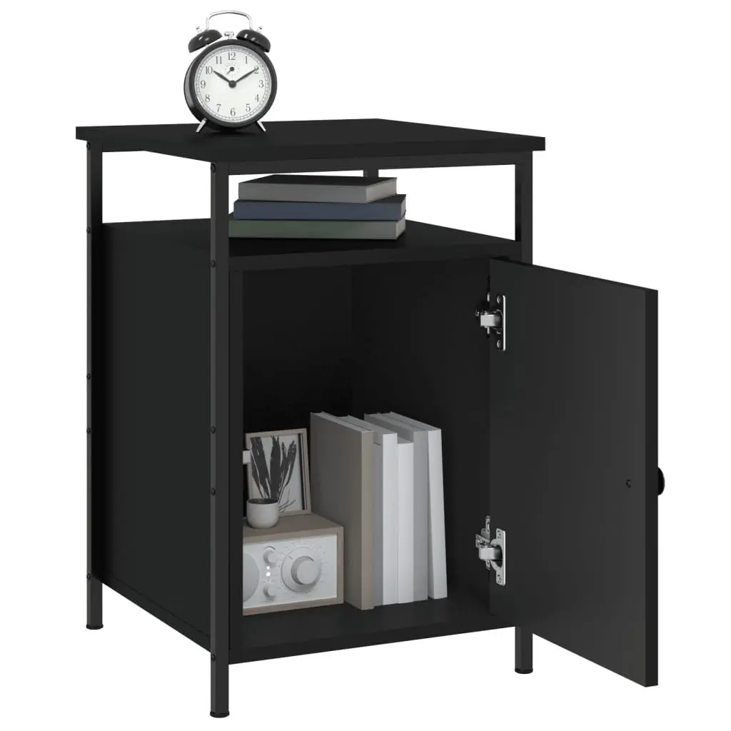 Bedside Cabinets Black Storage Compact Organiser 2 Piece