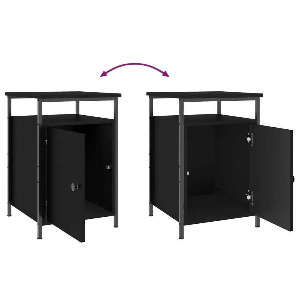 Bedside Cabinets Black Storage Compact Organiser 2 Piece
