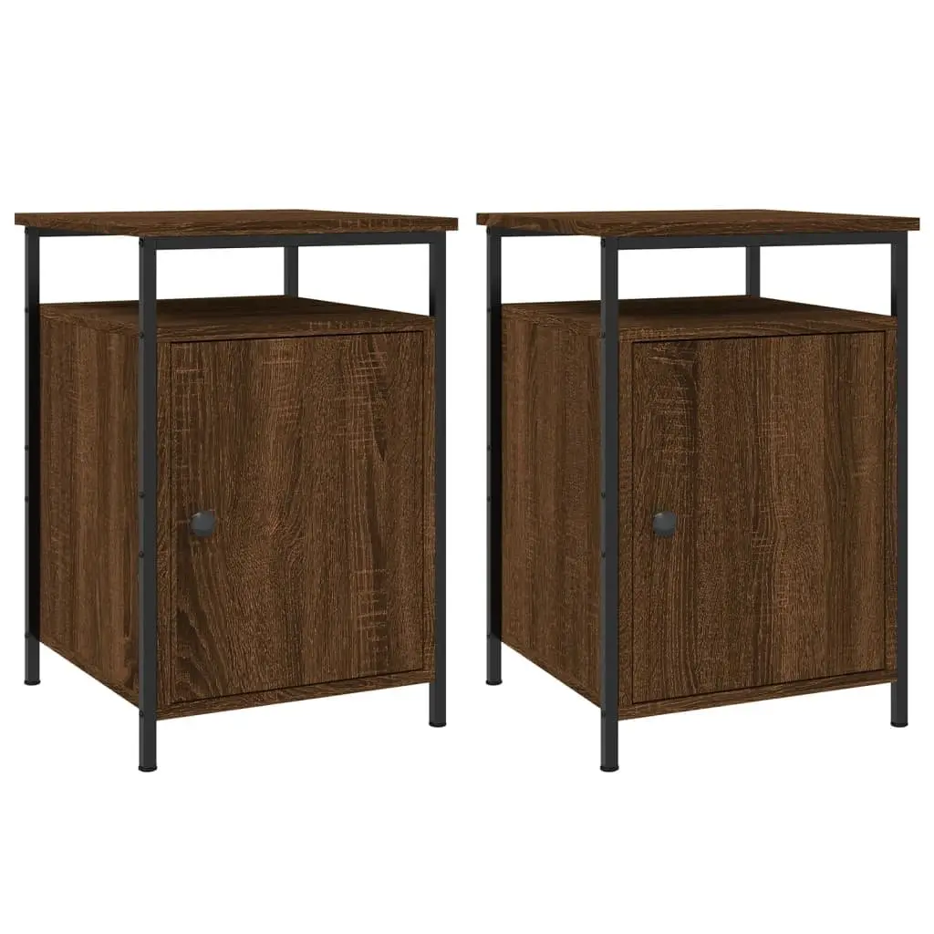 Bedside Cabinets Storage Tables 2 Piece Brown Engineered Wood