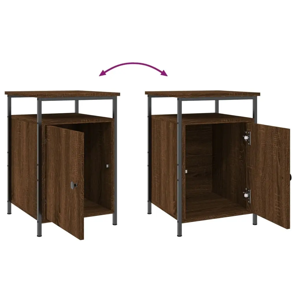 Bedside Cabinets Storage Tables 2 Piece Brown Engineered Wood