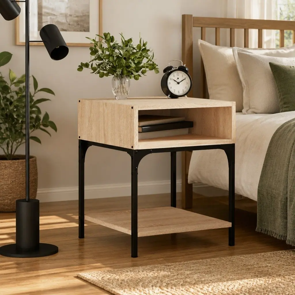 Bedside Table Nightstand Storage Cabinet Engineered Wood Sonoma Oak Brown