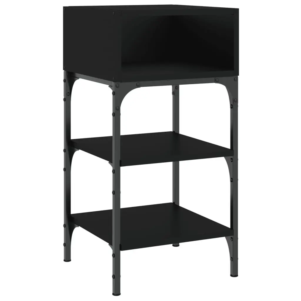Bedside Table Black Engineered Wood Nightstand 35x34.5x70cm Storage Cabinet
