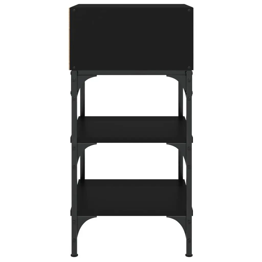 Bedside Table Black Engineered Wood Nightstand 35x34.5x70cm Storage Cabinet