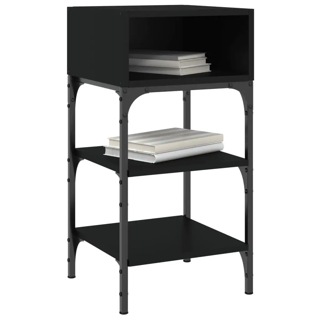 Bedside Table Black Engineered Wood Nightstand 35x34.5x70cm Storage Cabinet