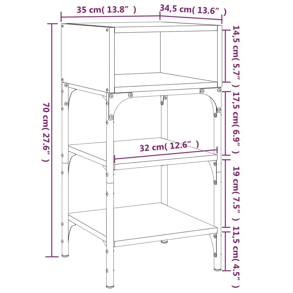 Bedside Table Black Engineered Wood Nightstand 35x34.5x70cm Storage Cabinet