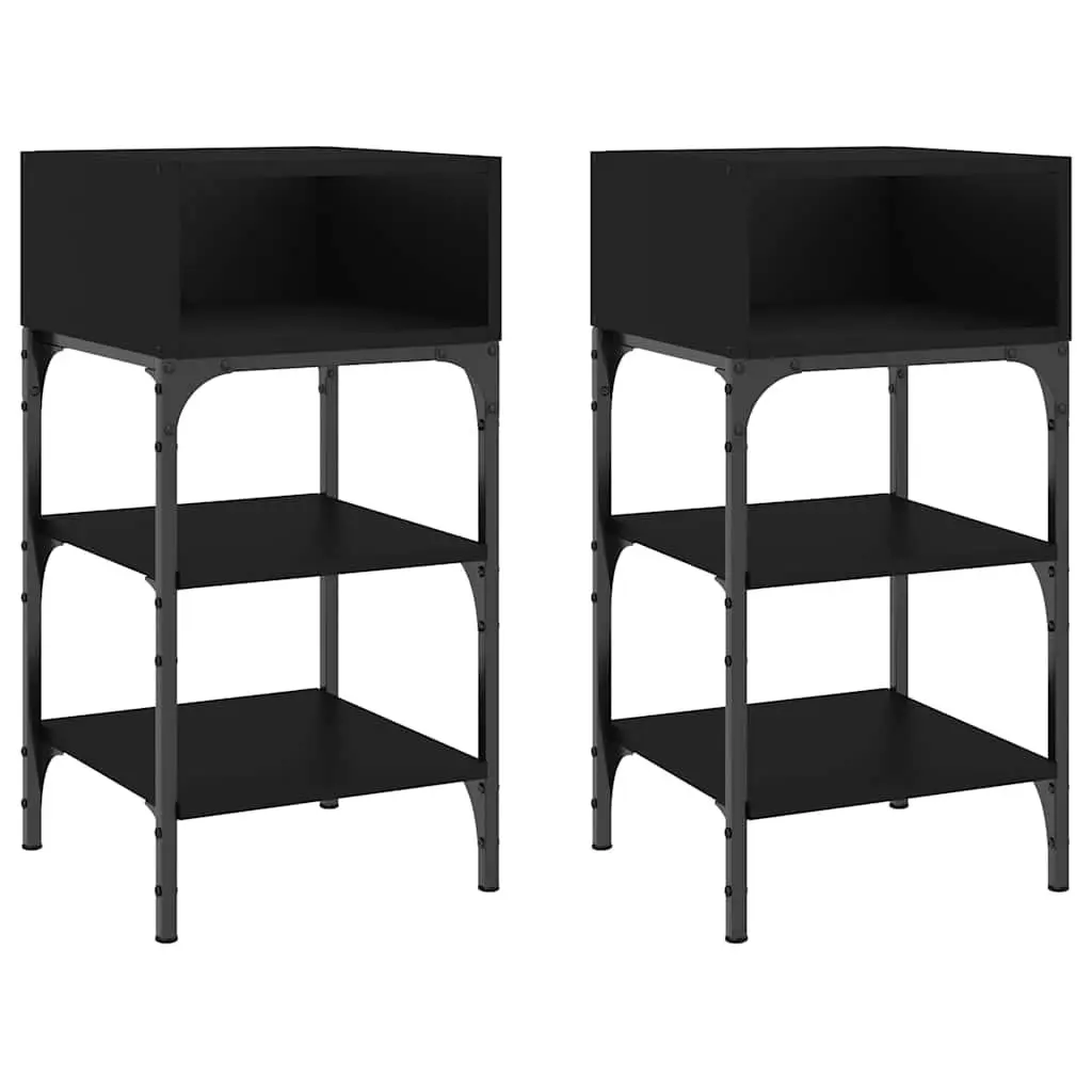 Bedside Tables 2 pcs Black 35x34.5x70 cm Engineered Wood Nightstand Storage