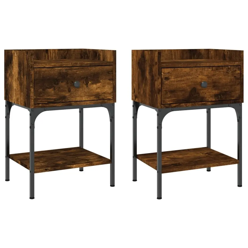 Bedside Tables Storage Brown 40.5x31x60 cm Engineered Wood Nightstand Cabinet 2 Piece
