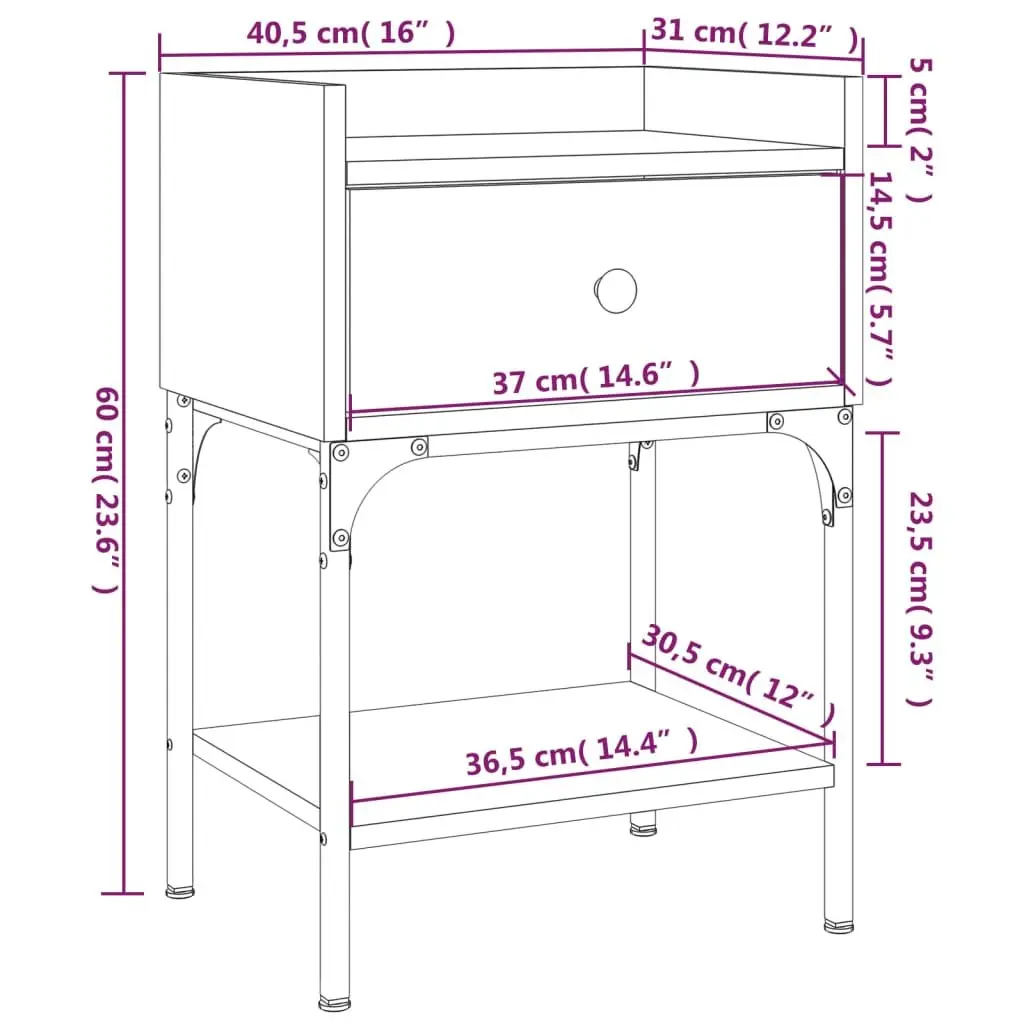 Bedside Tables Storage Brown 40.5x31x60 cm Engineered Wood Nightstand Cabinet 2 Piece