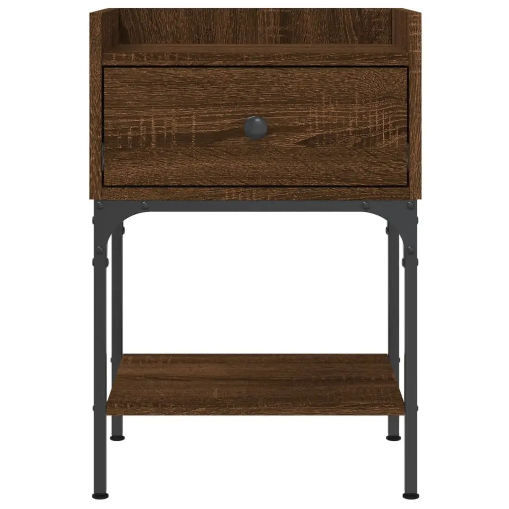 Bedside Tables 2 pcs Brown Oak Engineered Wood Nightstand Storage Cabinet Set