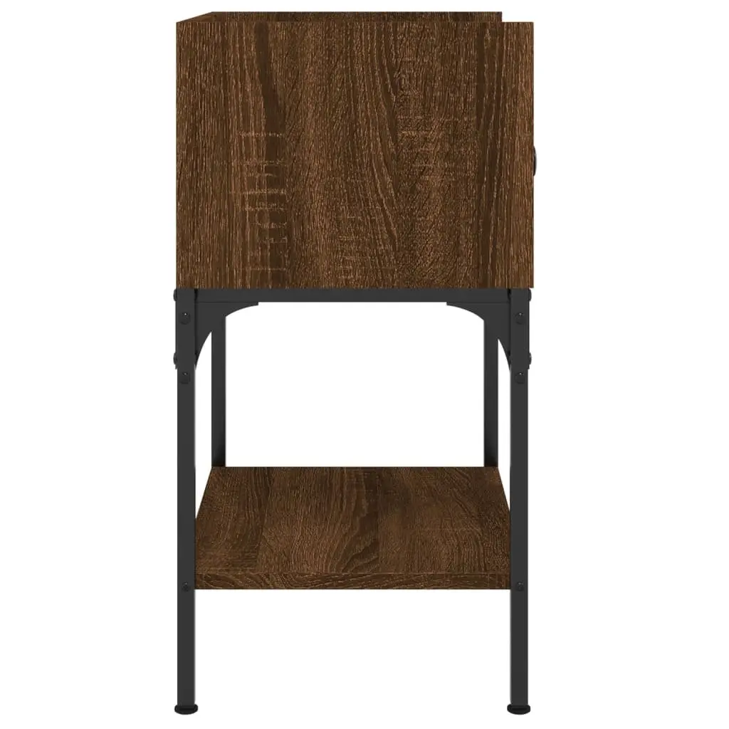 Bedside Tables 2 pcs Brown Oak Engineered Wood Nightstand Storage Cabinet Set