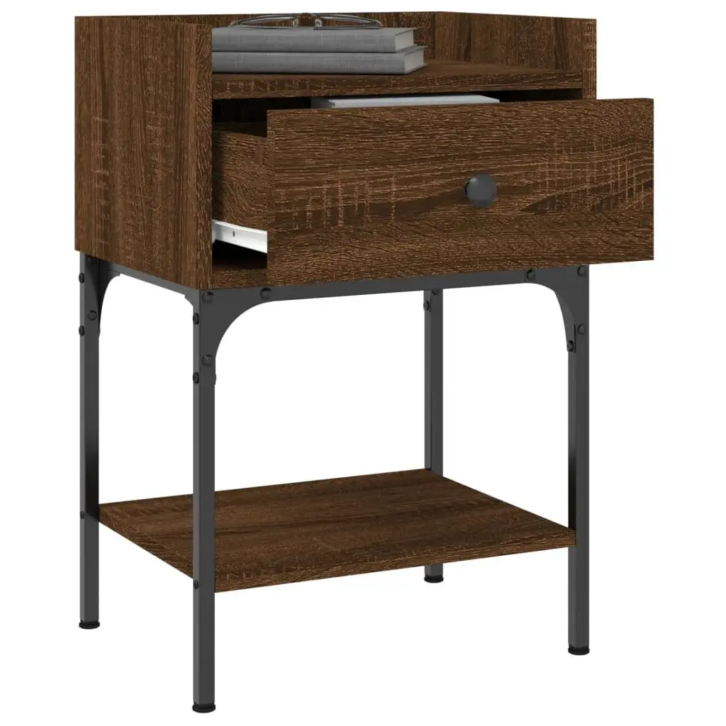 Bedside Tables 2 pcs Brown Oak Engineered Wood Nightstand Storage Cabinet Set