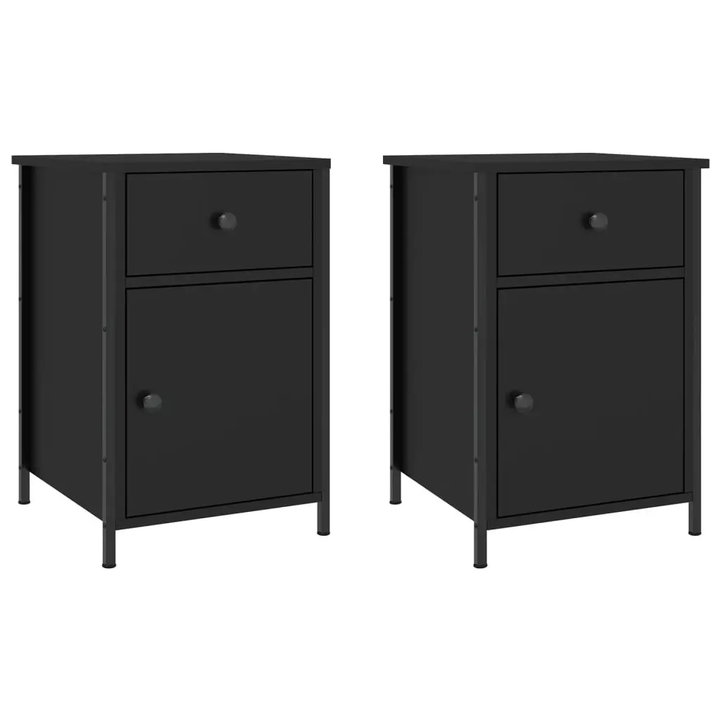 Bedside Cabinets Storage 40x42x60 cm Black 2 Piece Engineered Wood Nightstand
