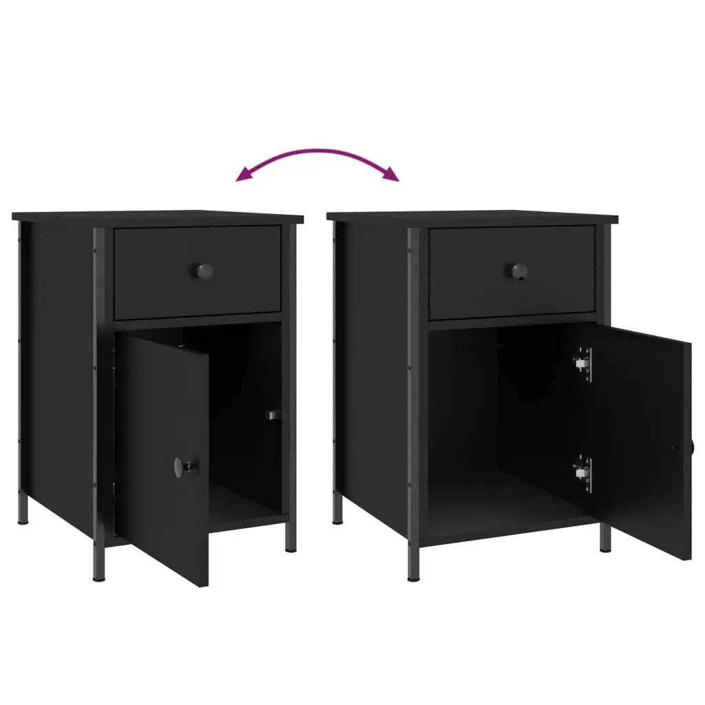 Bedside Cabinets Storage 40x42x60 cm Black 2 Piece Engineered Wood Nightstand