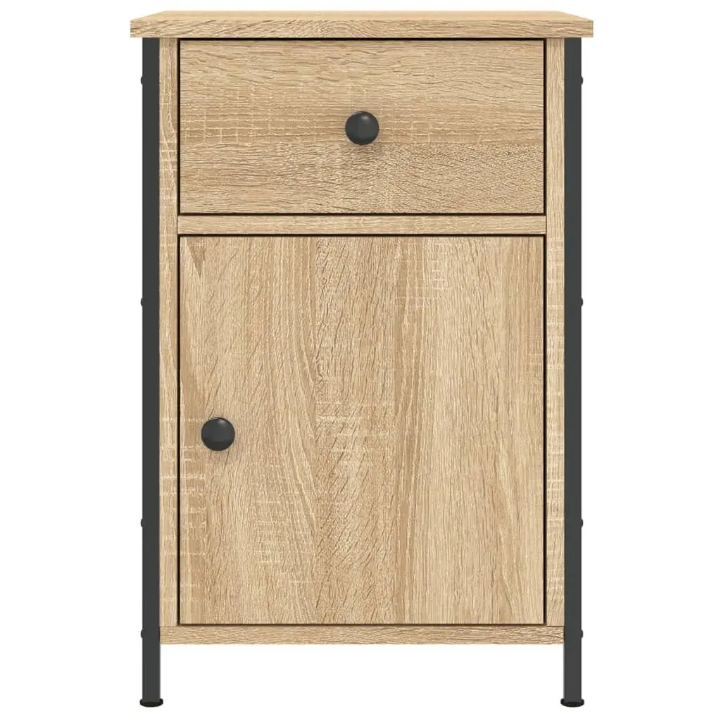 2 Piece Nightstand Brown Engineered Wood Bedroom Storage Cabinet