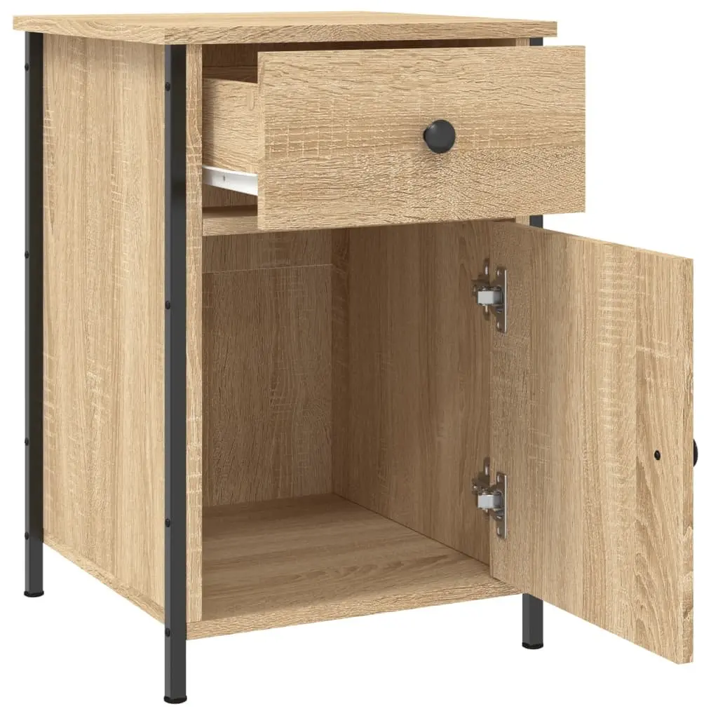 2 Piece Nightstand Brown Engineered Wood Bedroom Storage Cabinet