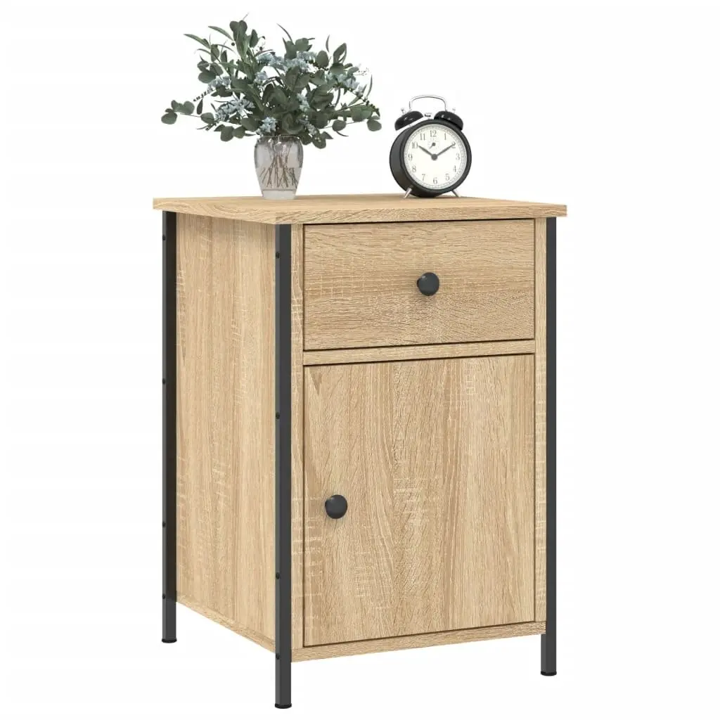 2 Piece Nightstand Brown Engineered Wood Bedroom Storage Cabinet