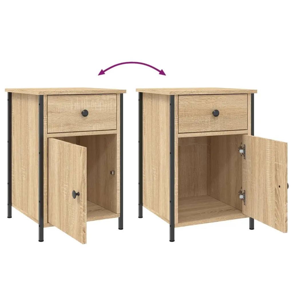 2 Piece Nightstand Brown Engineered Wood Bedroom Storage Cabinet