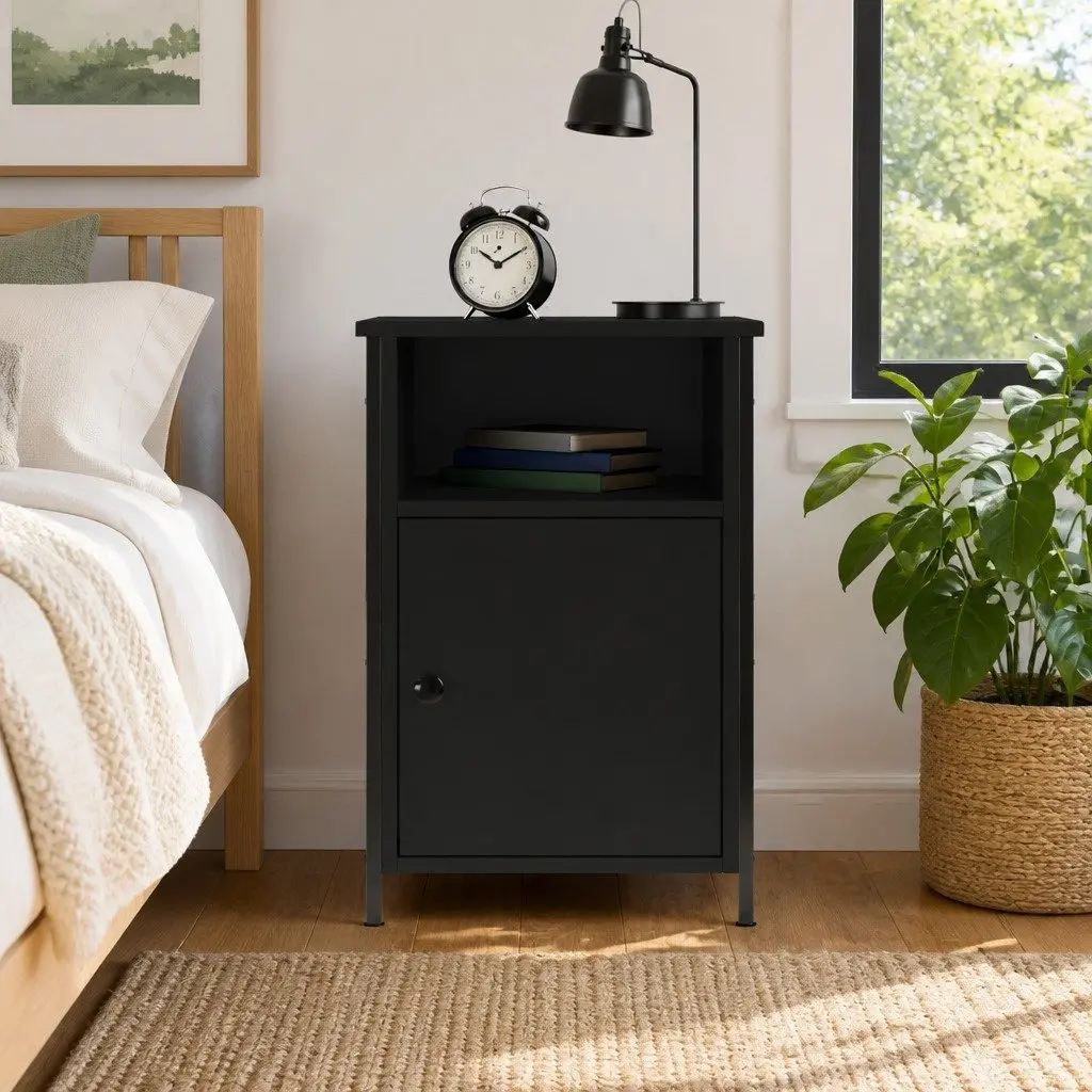 Black Bedside Cabinet 40x42x60 cm for Storage