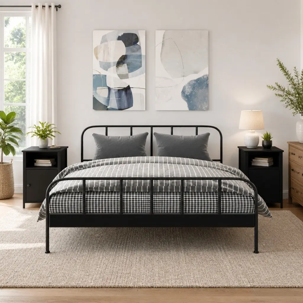2 pcs Black Bedside Cabinets with Storage