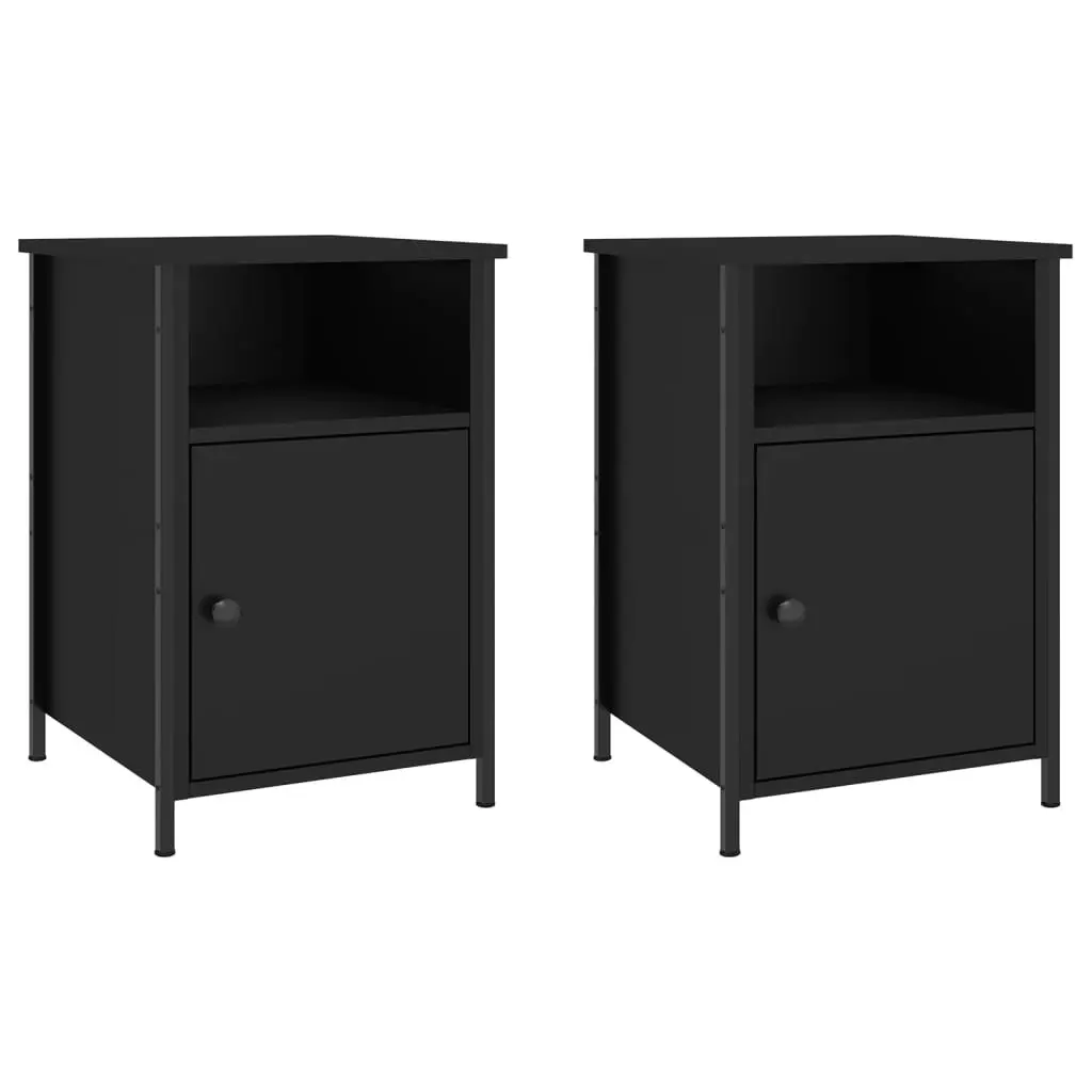 2 pcs Black Bedside Cabinets with Storage