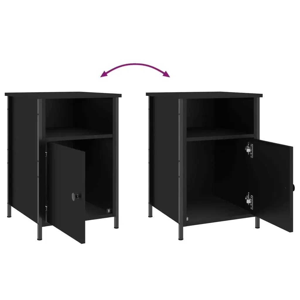 2 pcs Black Bedside Cabinets with Storage