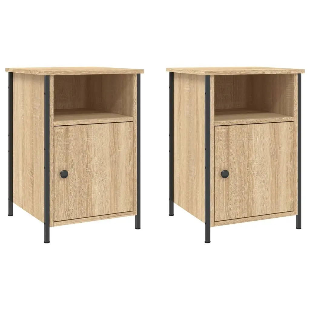 Bedside Cabinets Storage Organiser 2 Piece Brown Engineered Wood Nightstands