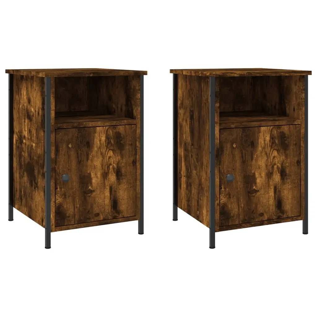 Bedside Cabinet Storage Nightstand Table 40x42x60cm Smoked Oak 2 Piece