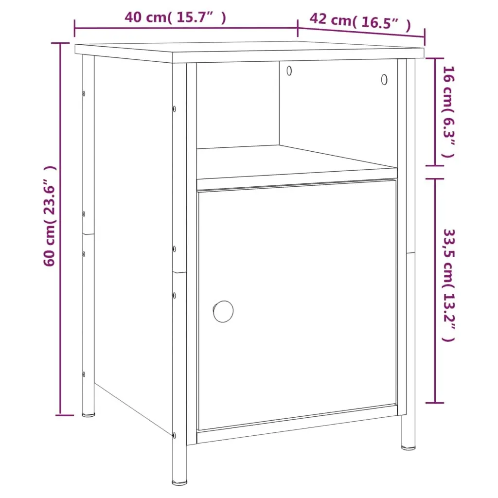 Bedside Cabinets 2 pcs Grey Sonoma Engineered Wood Nightstand Storage 40x42x60cm