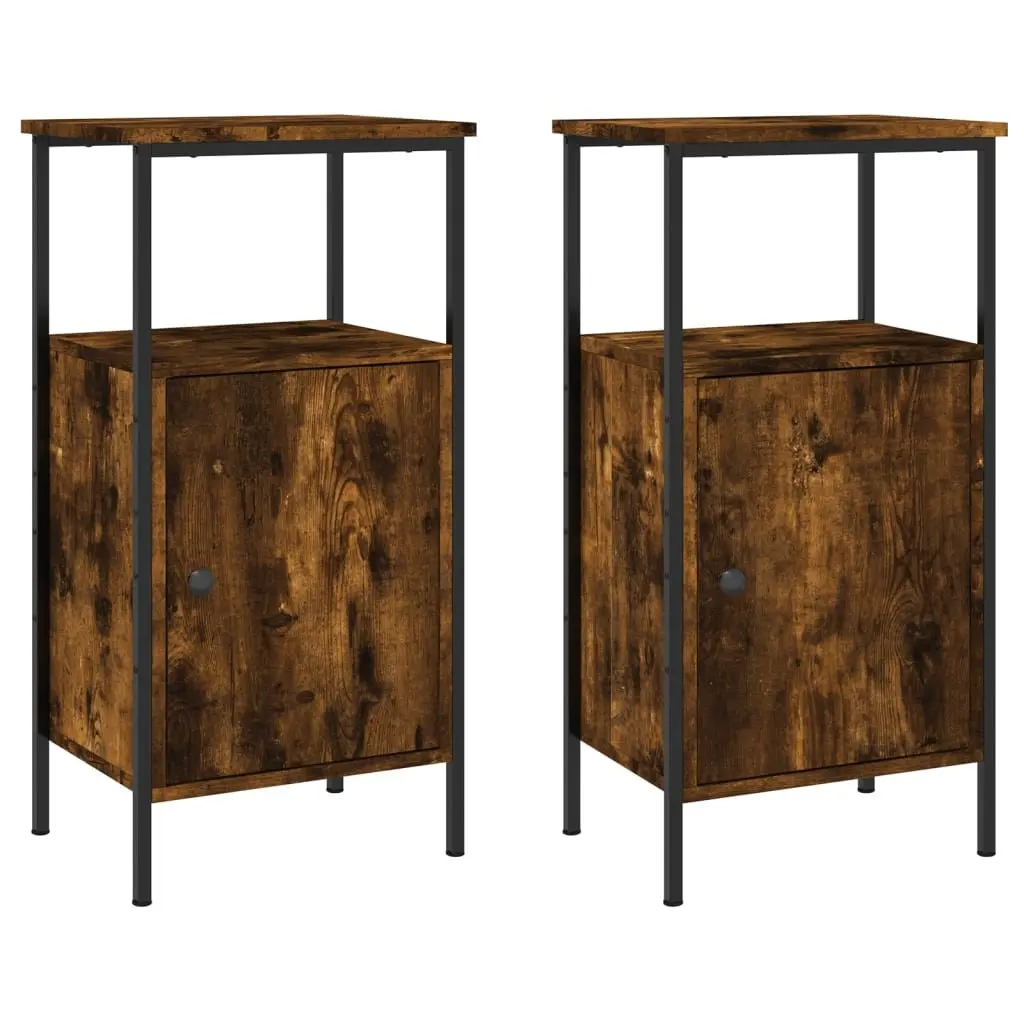 Bedside Tables Industrial Style Storage 2 Piece Brown Smoked Oak Engineered Wood