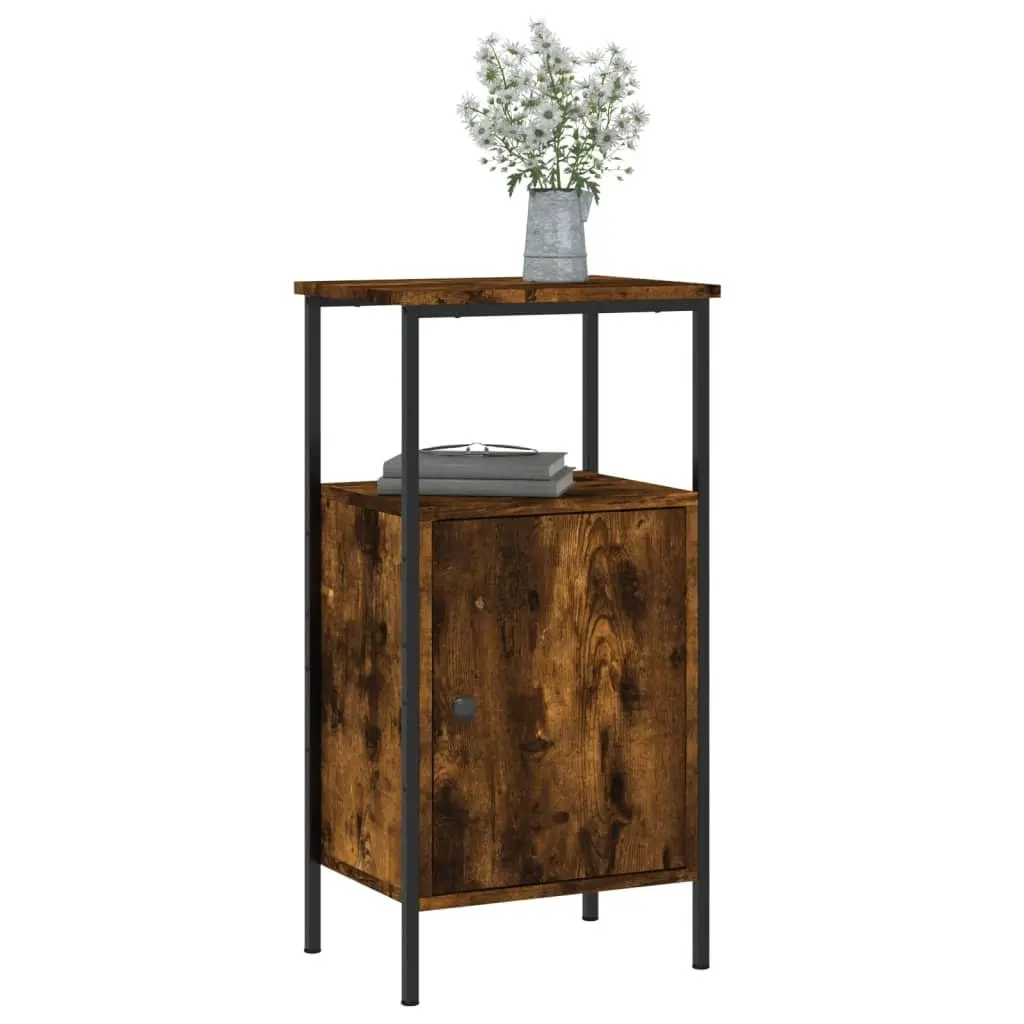 Bedside Tables Industrial Style Storage 2 Piece Brown Smoked Oak Engineered Wood