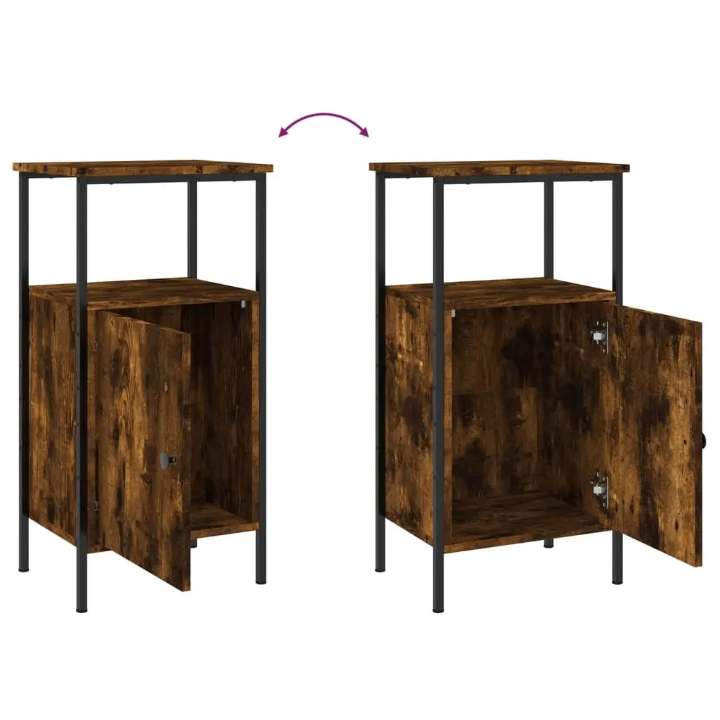 Bedside Tables Industrial Style Storage 2 Piece Brown Smoked Oak Engineered Wood