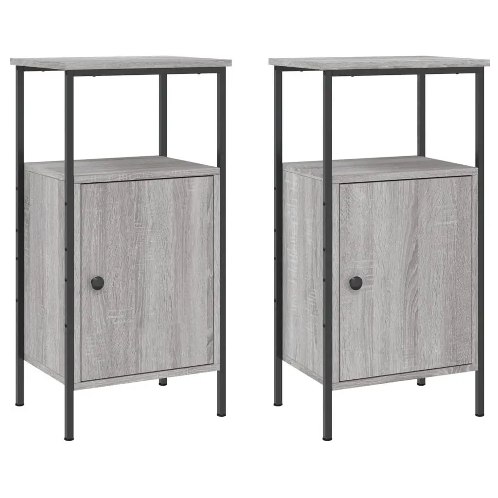 Bedside Cabinets 2 pcs Grey Sonoma Industrial Nightstand Storage Bedroom