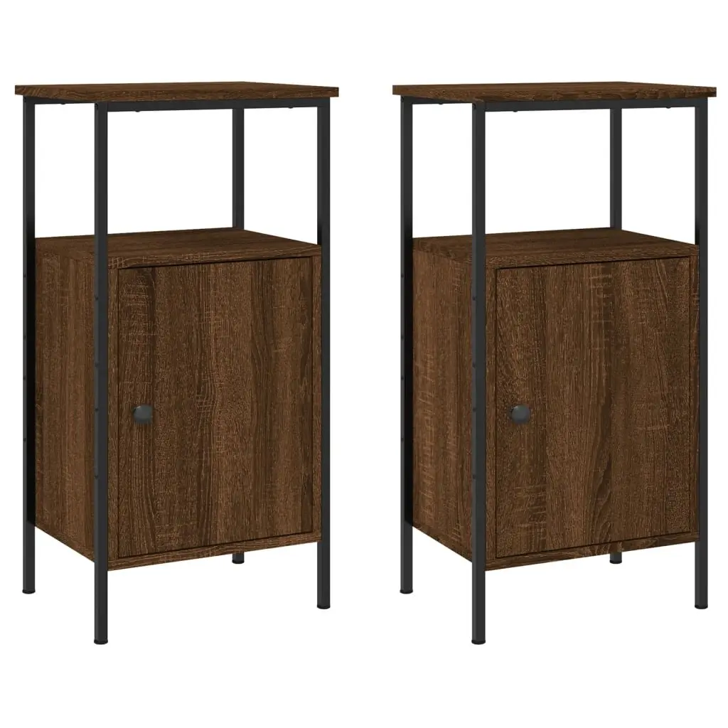 Bedside Cabinets 2 pcs Brown Oak Industrial Style Storage Nightstand 41x31x80cm