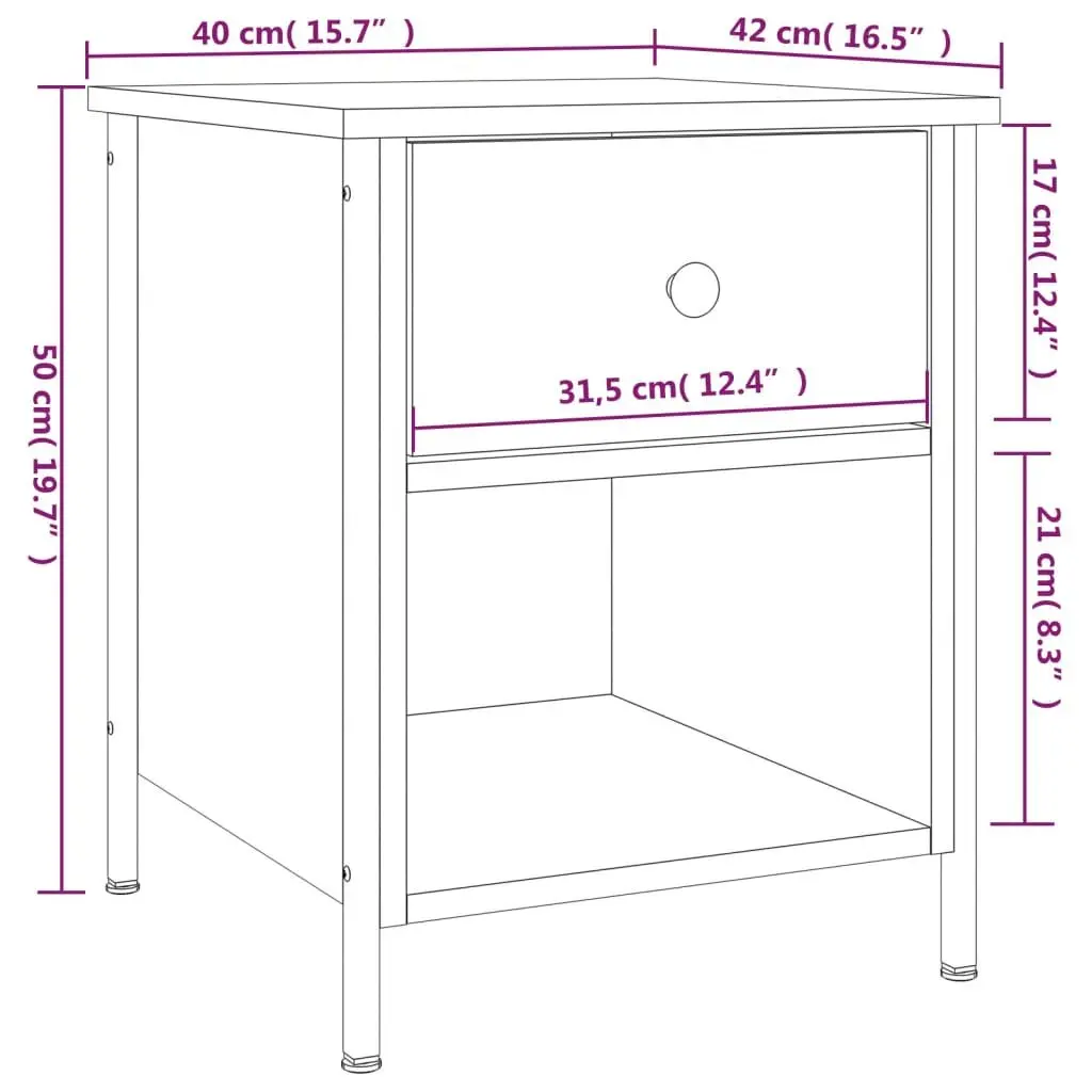 Bedside Cabinets Storage Nightstand 40x42x50 cm Black 2 Piece