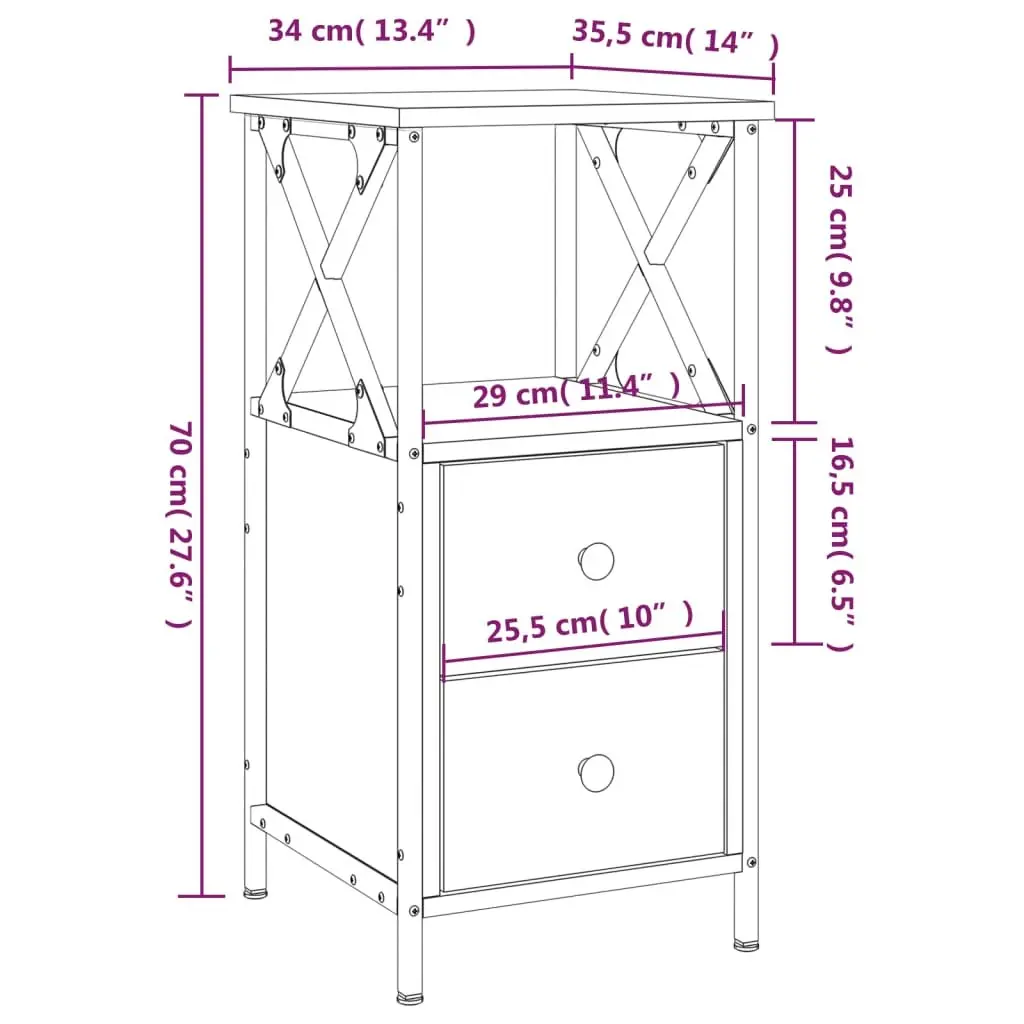 Bedside Cabinets Storage 34x35.5x70 cm Brown 2 Piece Engineered Wood