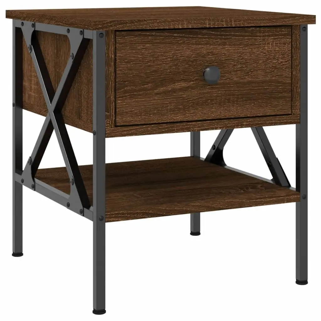 Bedside Tables 2 pcs Brown Oak Industrial Style Engineered Wood Nightstands