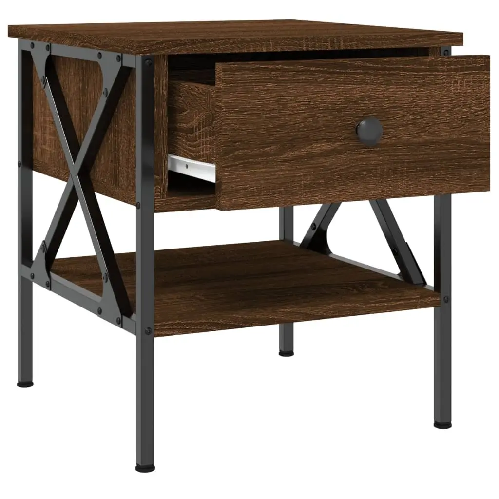 Bedside Tables 2 pcs Brown Oak Industrial Style Engineered Wood Nightstands