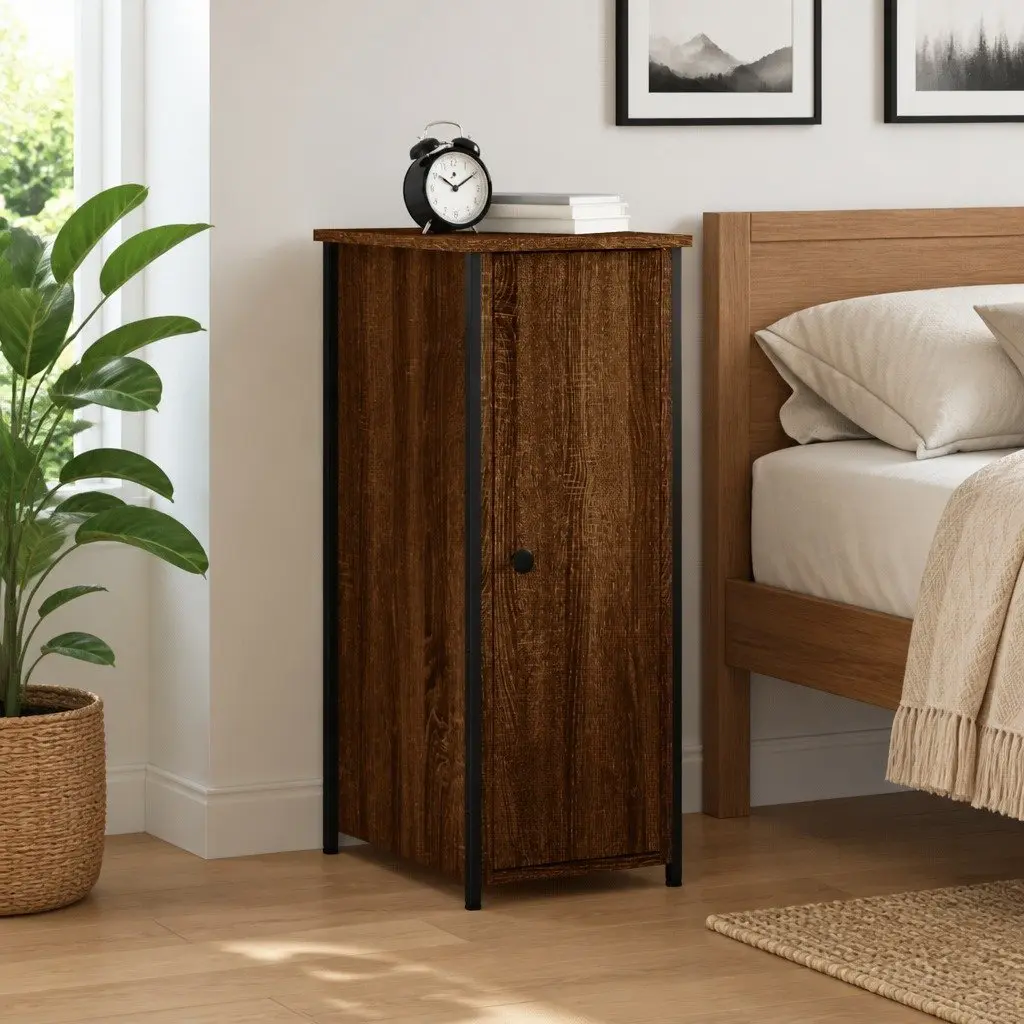 Bedside Cabinet Storage Industrial Style 32x42x80cm Brown Oak Engineered Wood